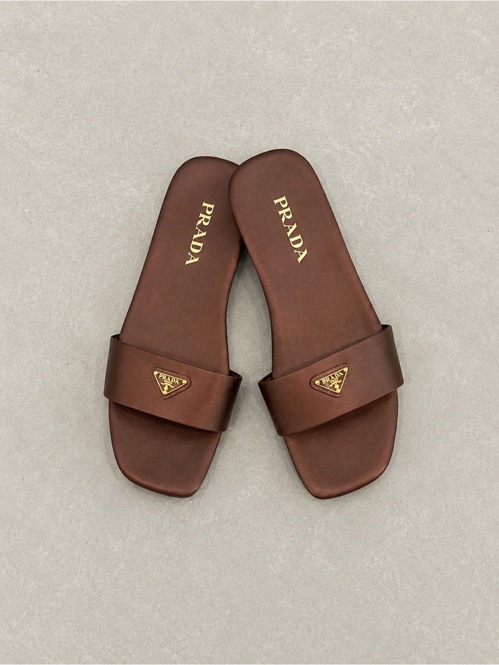 Prada Brown Slide Sandals with Gold Accents